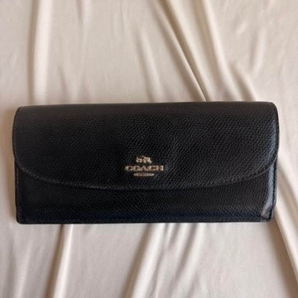 Coach Slim Envelope Wallet - Black, Crossgrain Leather, 8 Card Slots
